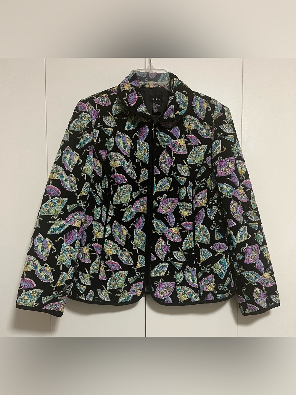 RQT Women’s Large Multicolor Fan design Quilted Full Zip Jacket Vintage